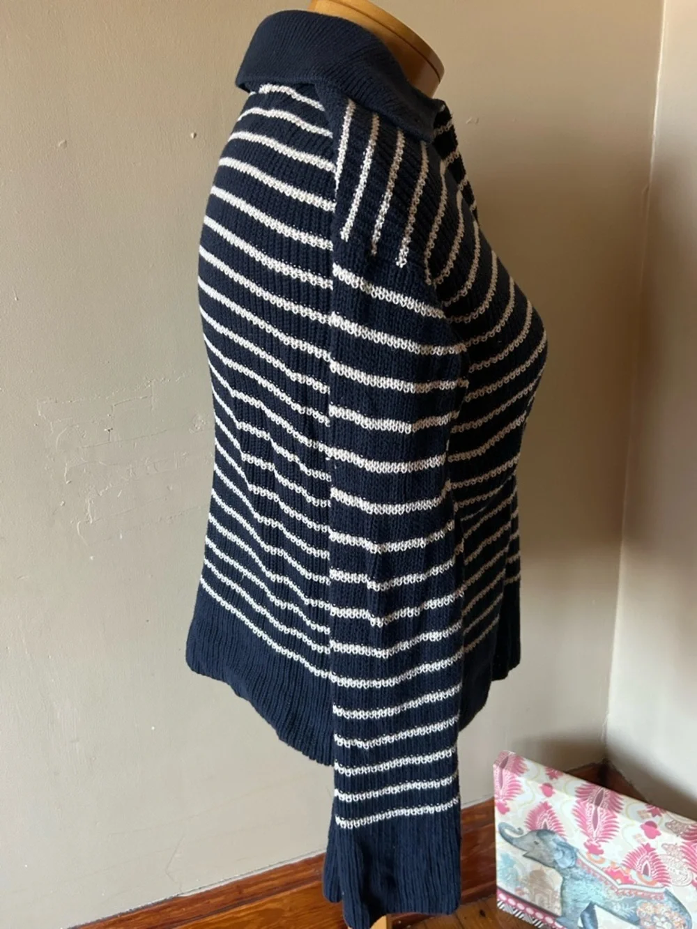 J.Crew Sweater Relaxed Collared Women’s Nautical S Stripe Split Cuff